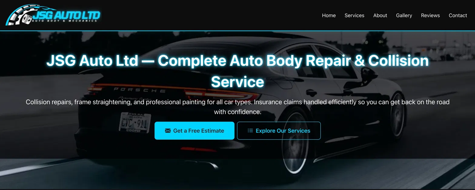 JSG Auto Ltd website — Complete Auto Body Repair and Collision Service