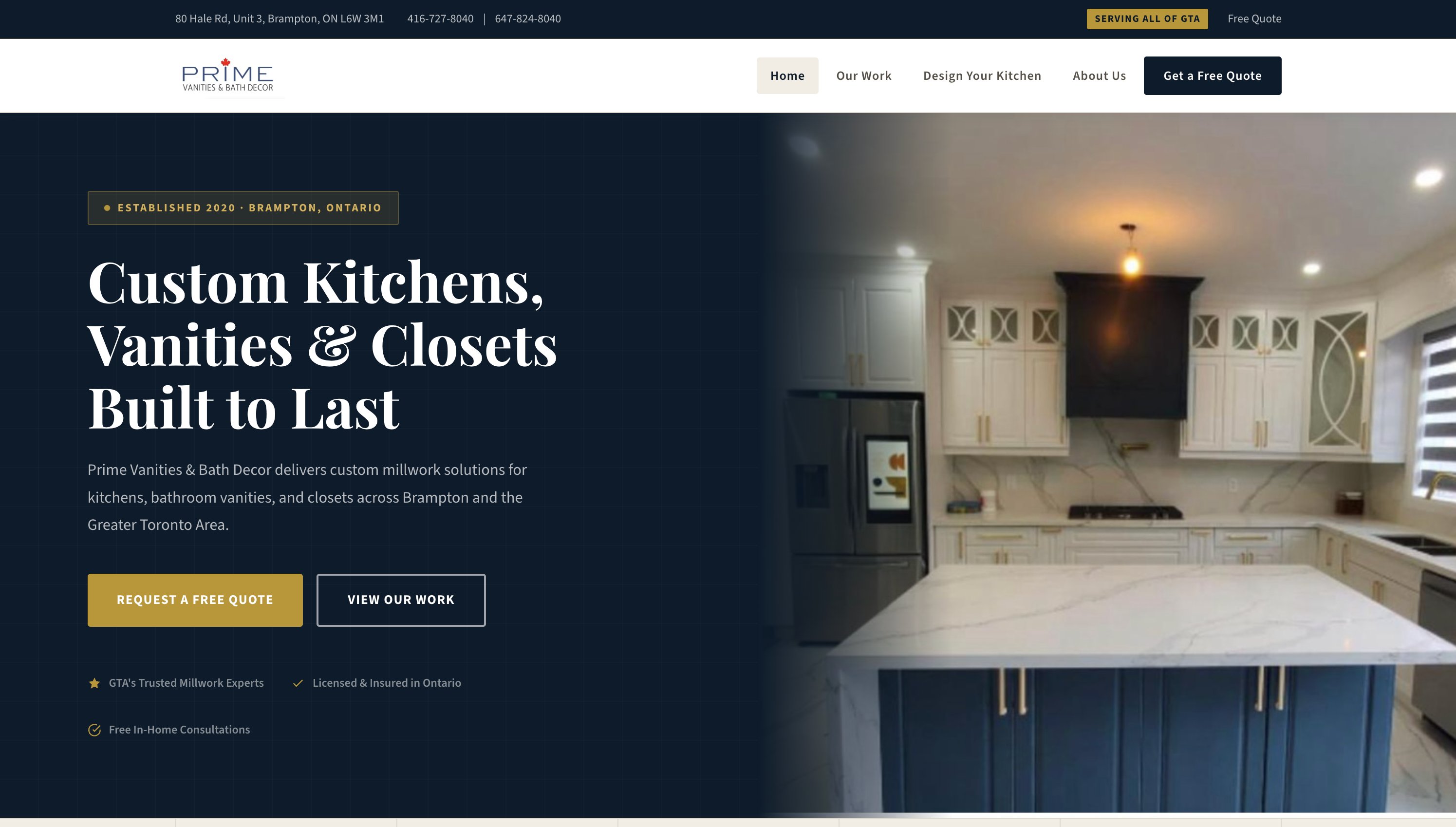 Prime Vanities & Bath Decor website — Custom Kitchens, Vanities & Closets Built to Last