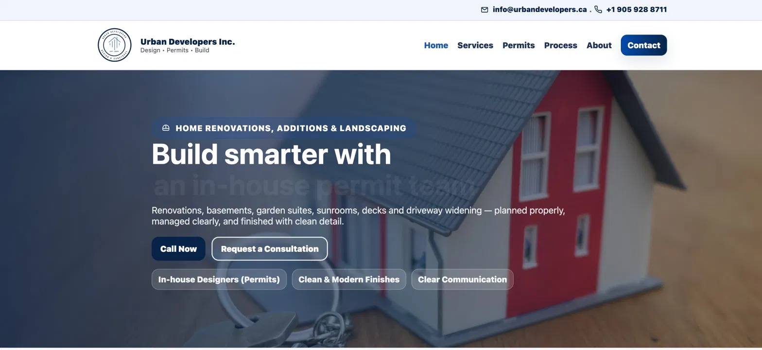 Urban Developers Inc website — Home Renovations, Additions and Landscaping